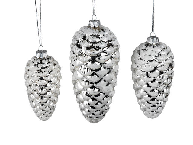 Produktbilder Bollweg Deko-Zapfen 16cm Weiss-Silber